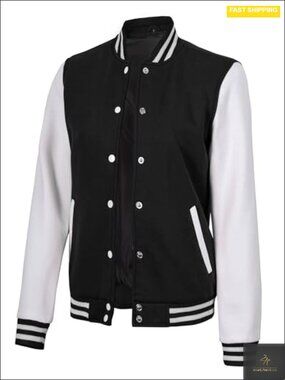 Women's Fleece Varsity Bomber Jacket Letterman Baseball Casual